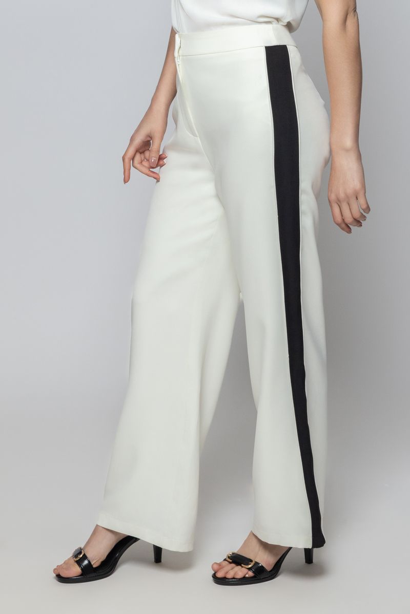 Women Wide Leg Pants with Contrast Colored Side Lining