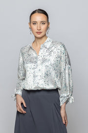 Women Satin Shirt with Long Sleeves and Tie Drawstrings