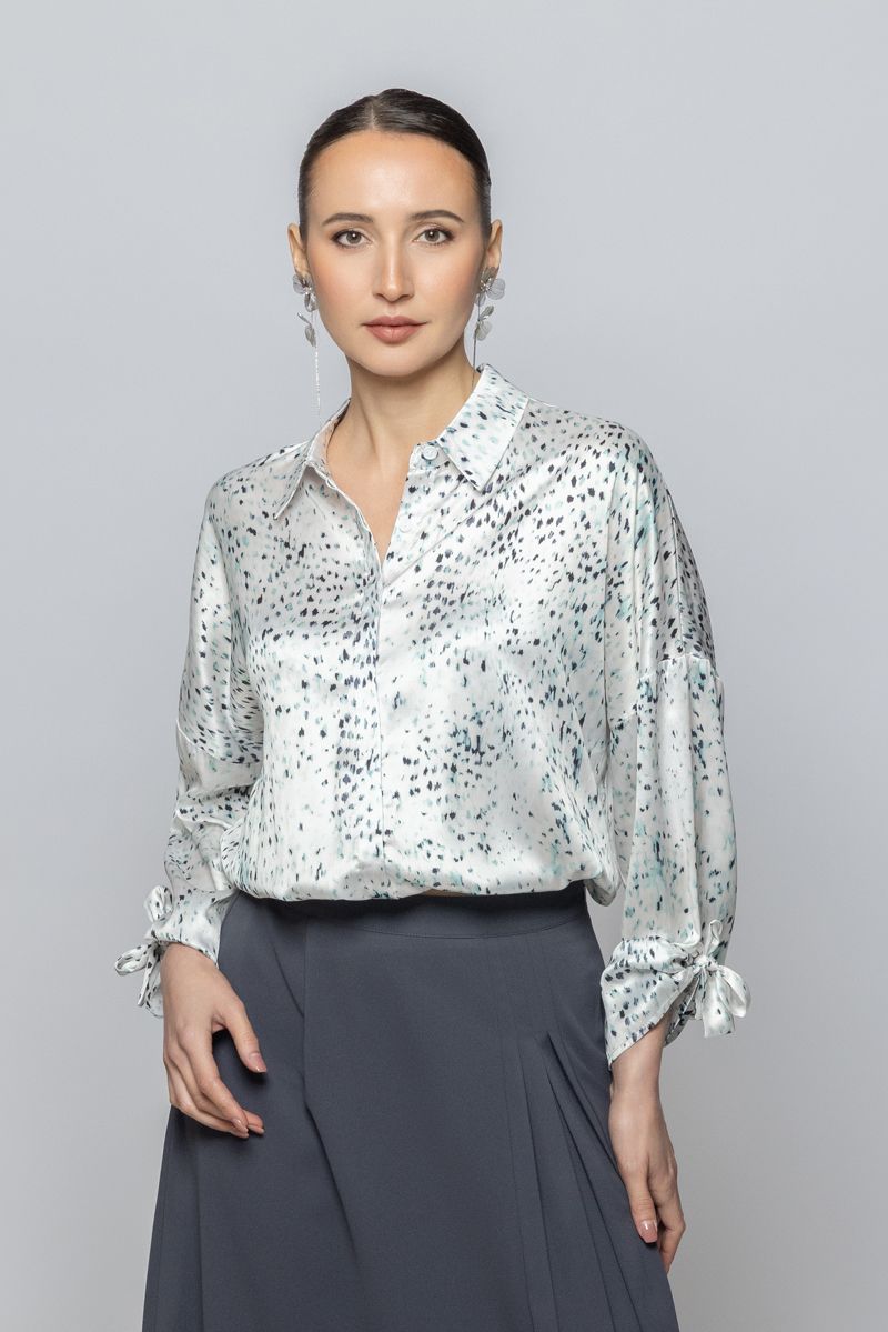 Women Satin Shirt with Long Sleeves and Tie Drawstrings