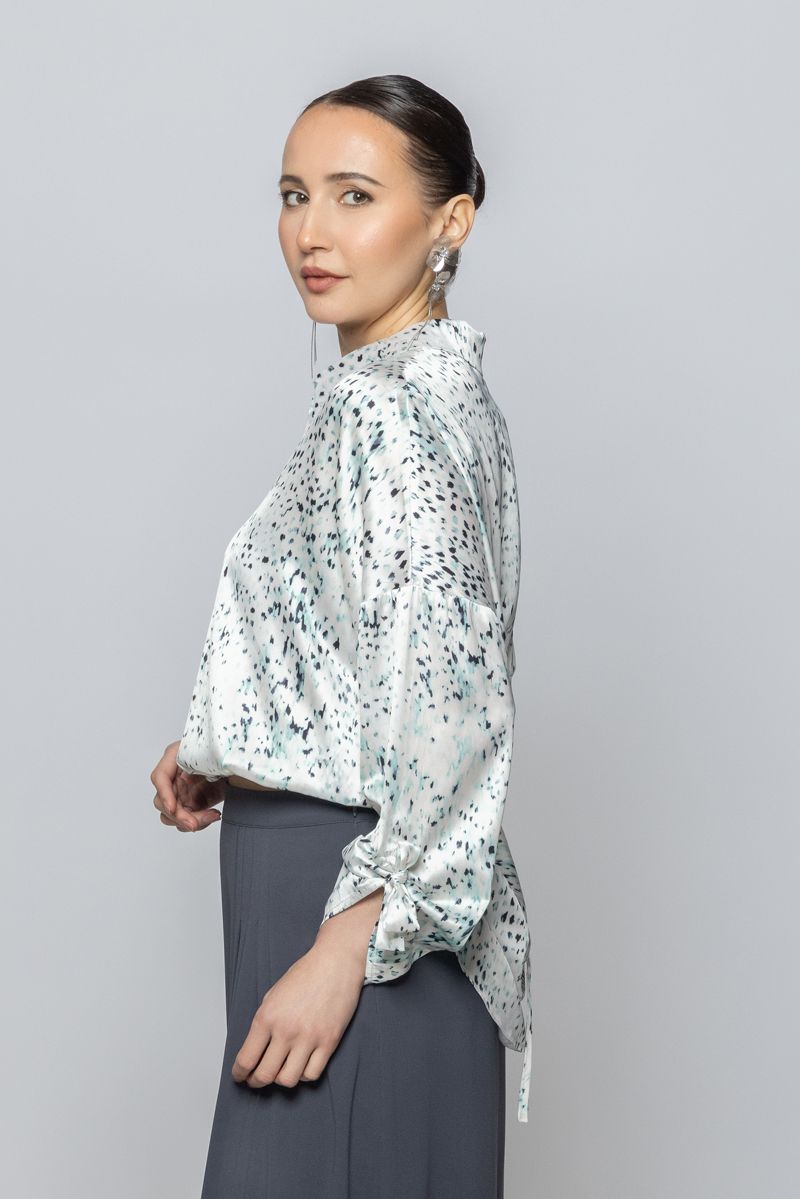 Women Satin Shirt with Long Sleeves and Tie Drawstrings