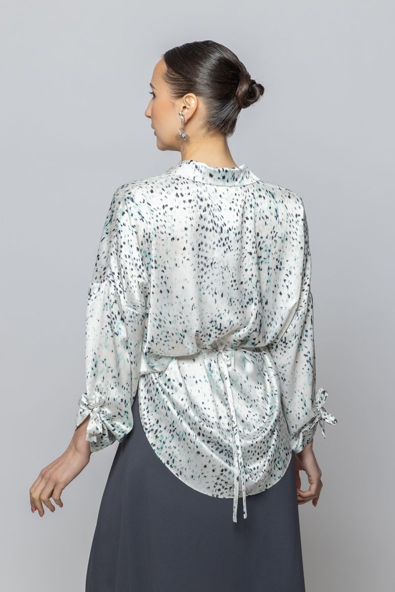 Women Satin Shirt with Long Sleeves and Tie Drawstrings