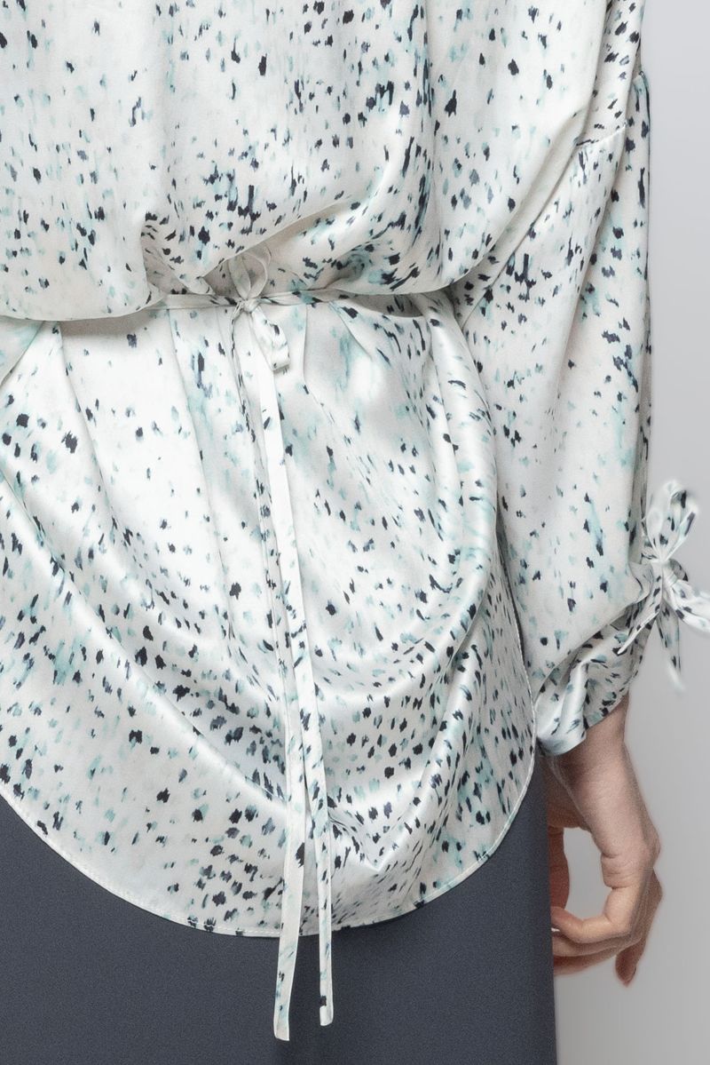 Women Satin Shirt with Long Sleeves and Tie Drawstrings