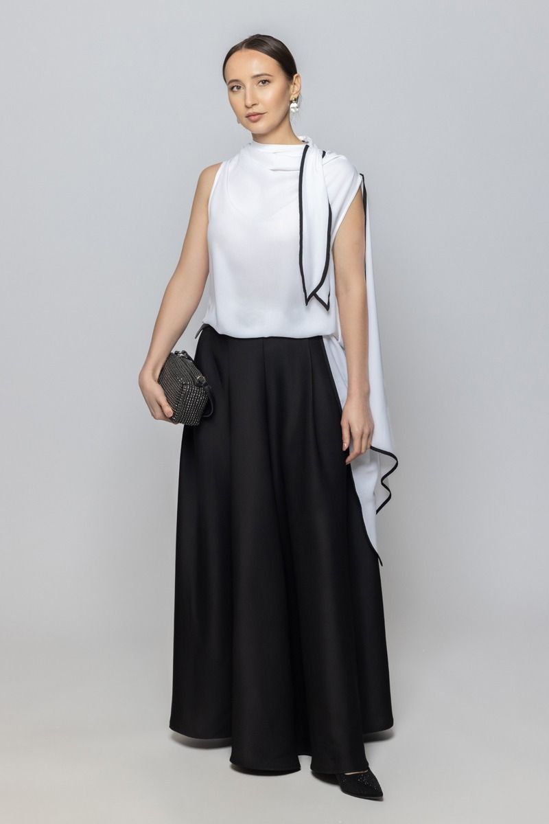 Women Sleeveless Modern Top with Cape Look and Tie Straps