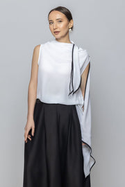 Women Sleeveless Modern Top with Cape Look and Tie Straps