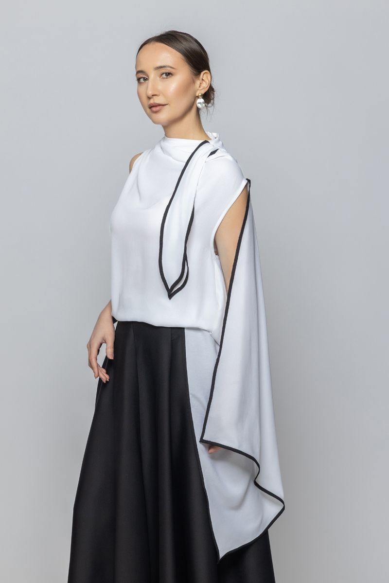 Women Sleeveless Modern Top with Cape Look and Tie Straps