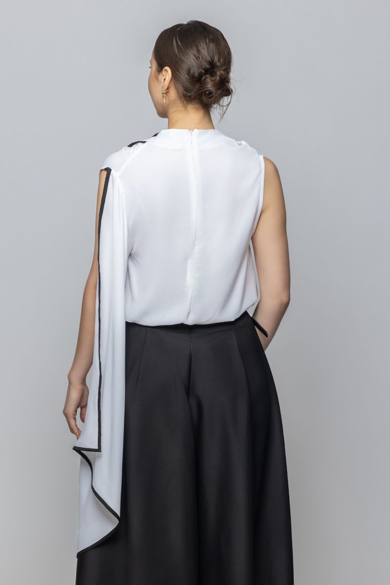 Women Sleeveless Modern Top with Cape Look and Tie Straps