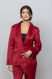 بليزر نسائي بأكمام طويلة من قماش الساتان الناعم والدقيق