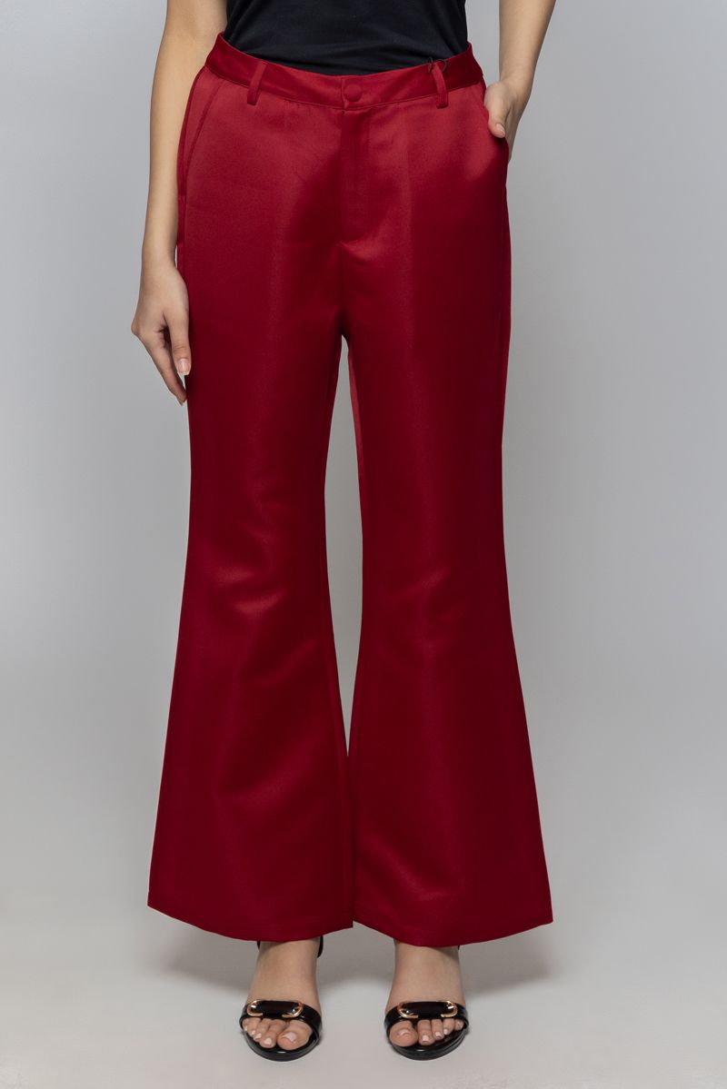 Women Flared Leg Pants in Soft Satin Fabric