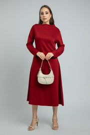 women Long-Sleeve Midi Dress with Minimal Style