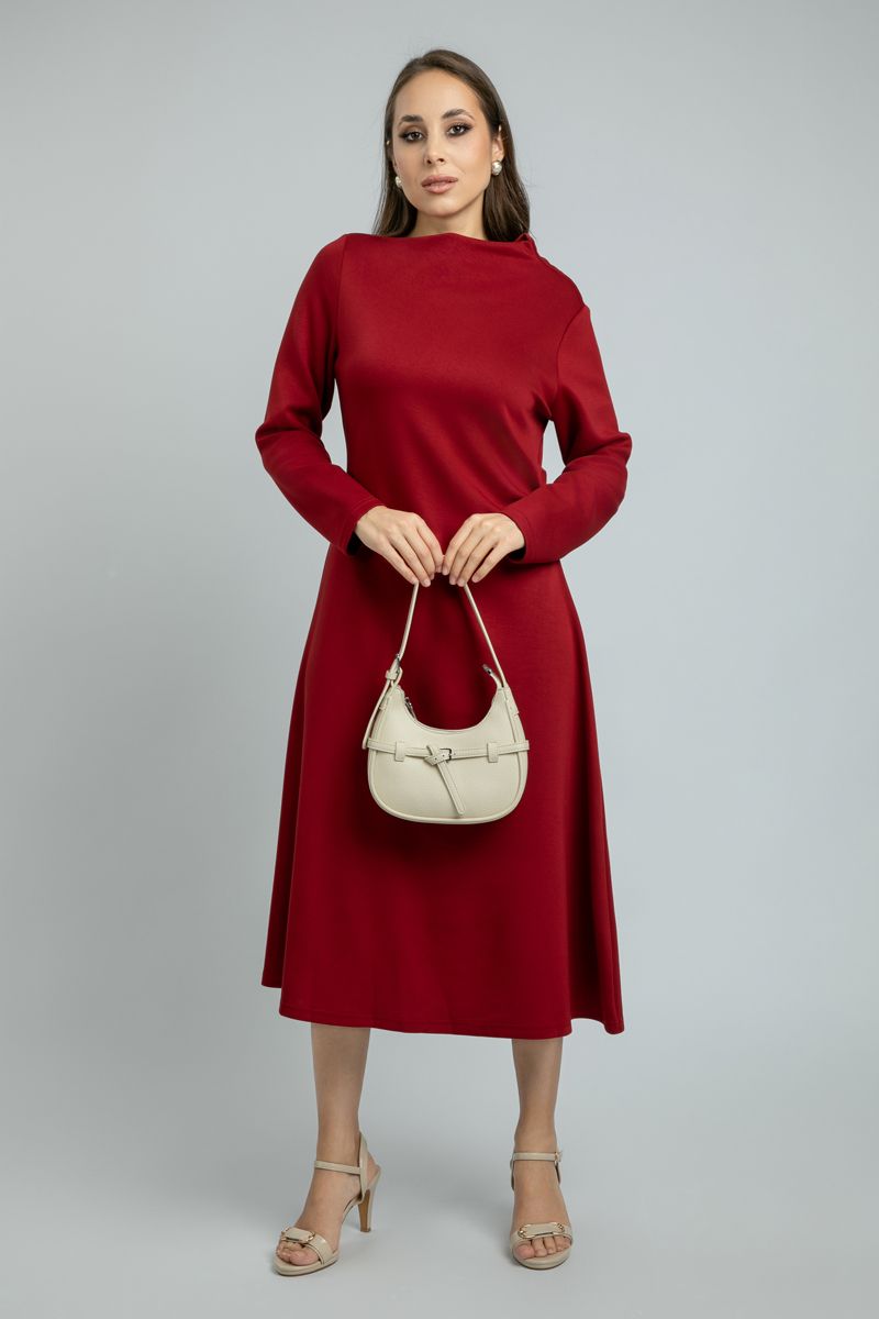 women Long-Sleeve Midi Dress with Minimal Style