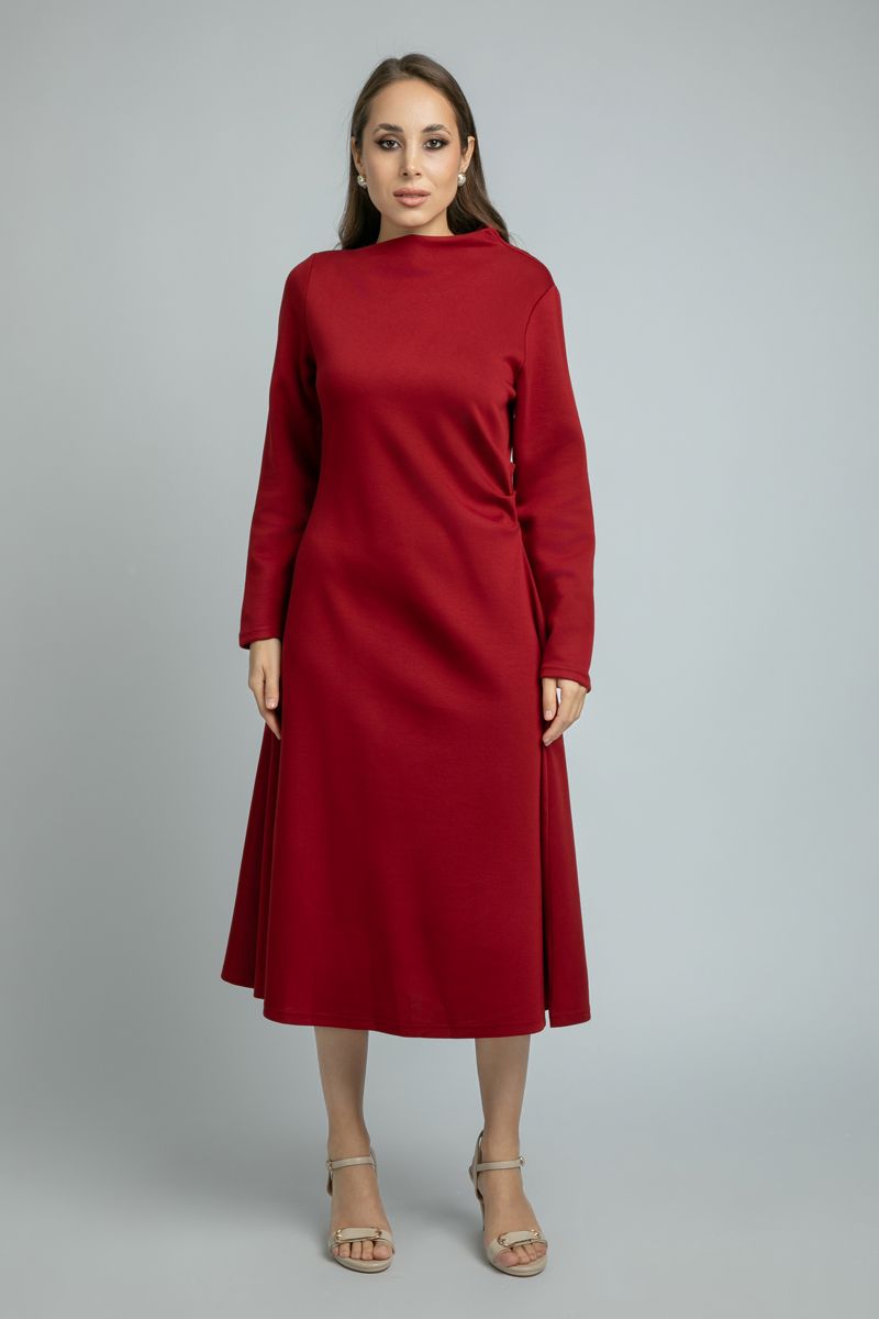 women Long-Sleeve Midi Dress with Minimal Style