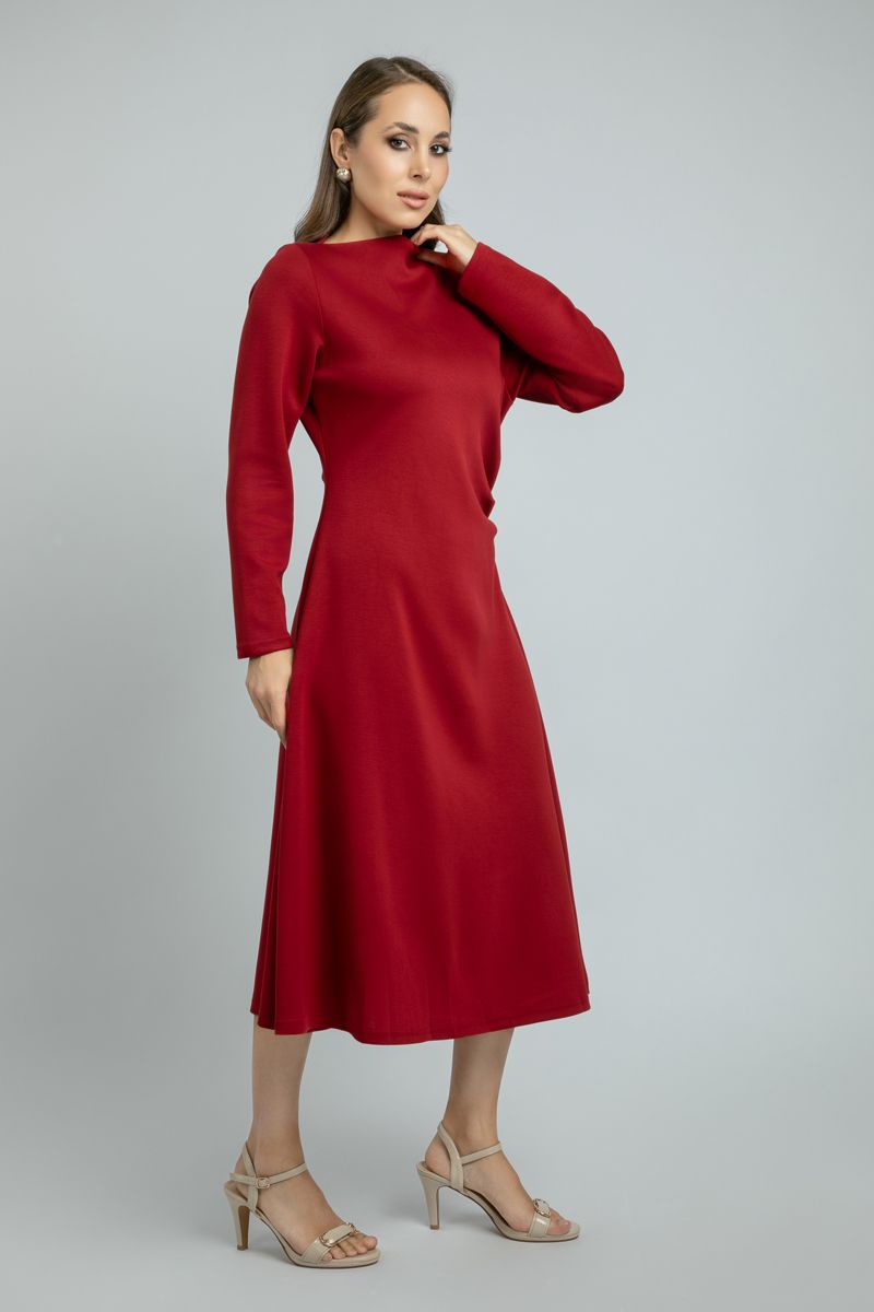 women Long-Sleeve Midi Dress with Minimal Style