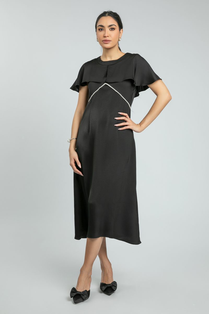 فستان ميدي نسائي من قماش الساتان الرقيق