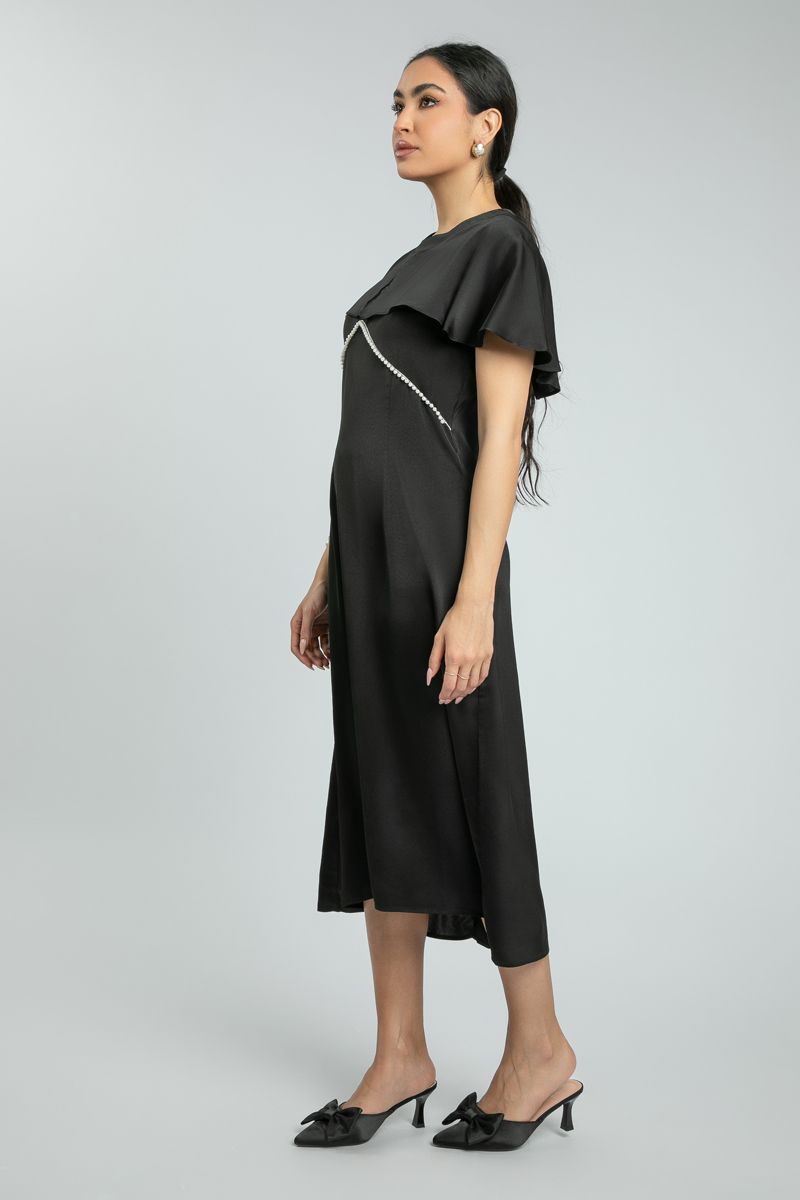 فستان ميدي نسائي من قماش الساتان الرقيق