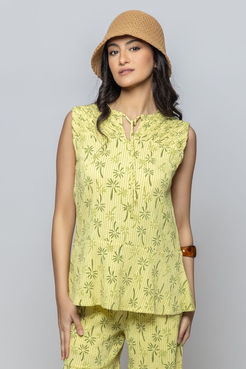 بلوزة نسائية صيفية بدون أكمام بنقشة مطبوعة كاملة