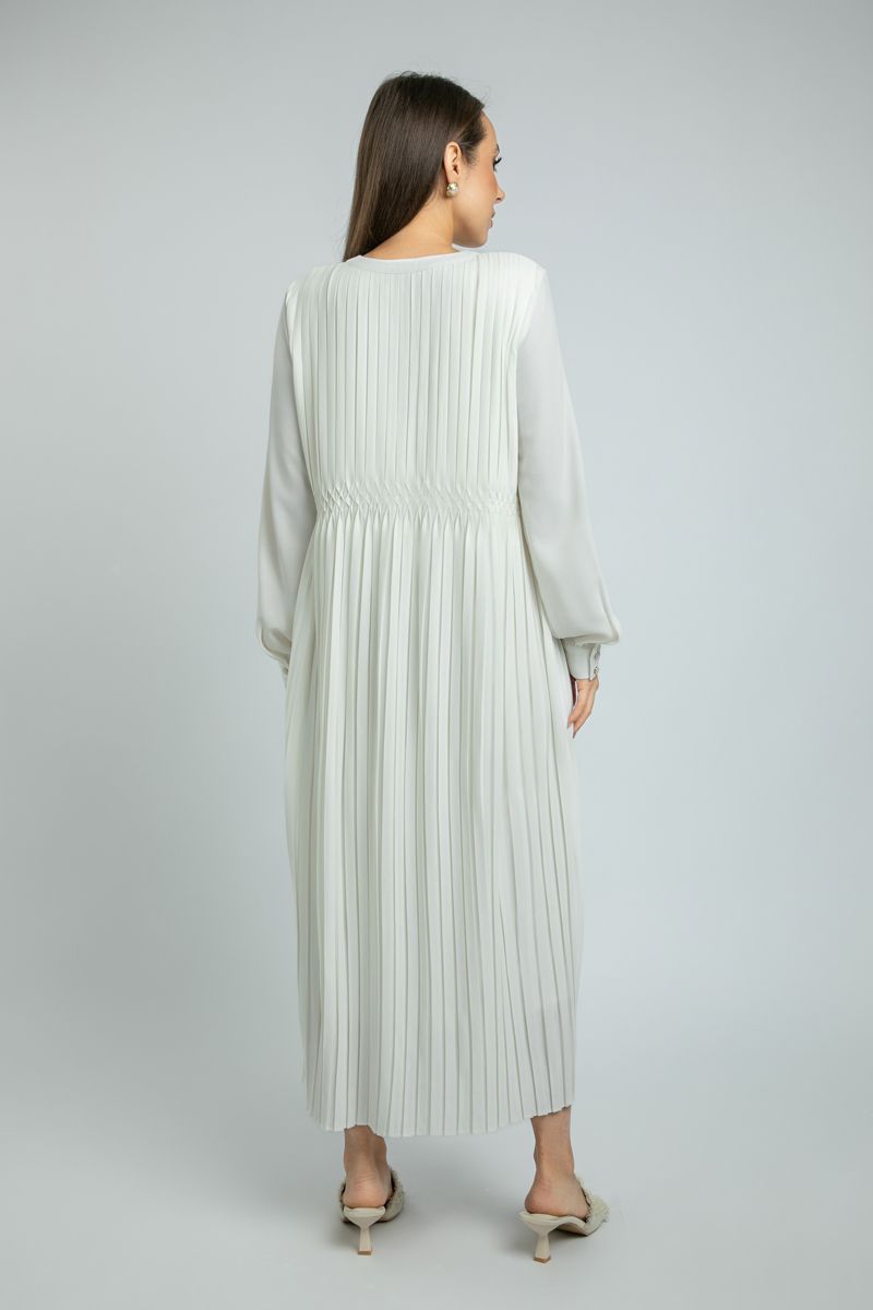 Womens Longline Full-Pleated Dress with Long Sleeves