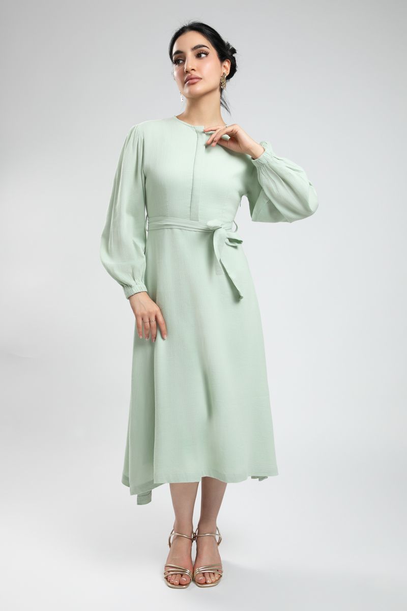 Puffed Sleeve Midi Dress