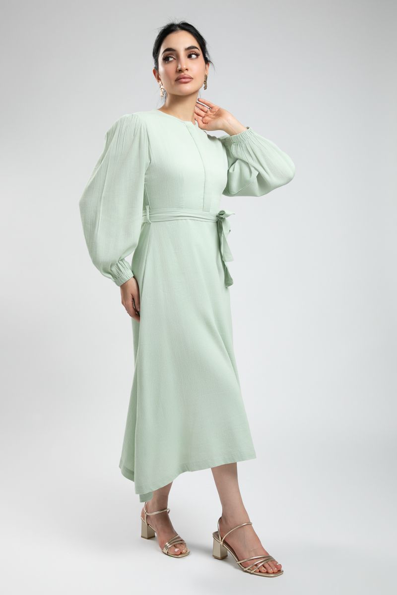 Puffed Sleeve Midi Dress