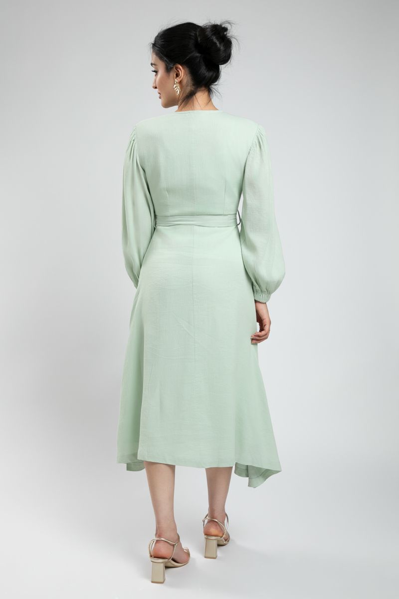 Puffed Sleeve Midi Dress