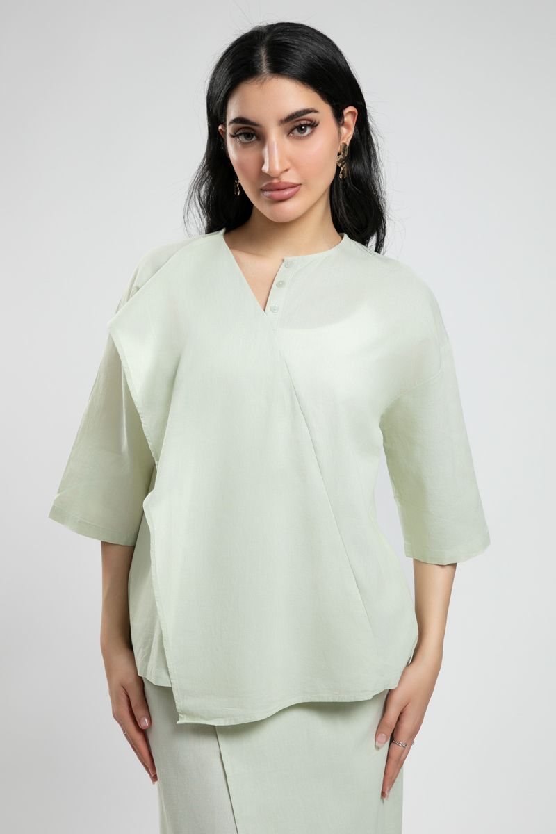Three-Quarter Sleeve Wrap Blouse