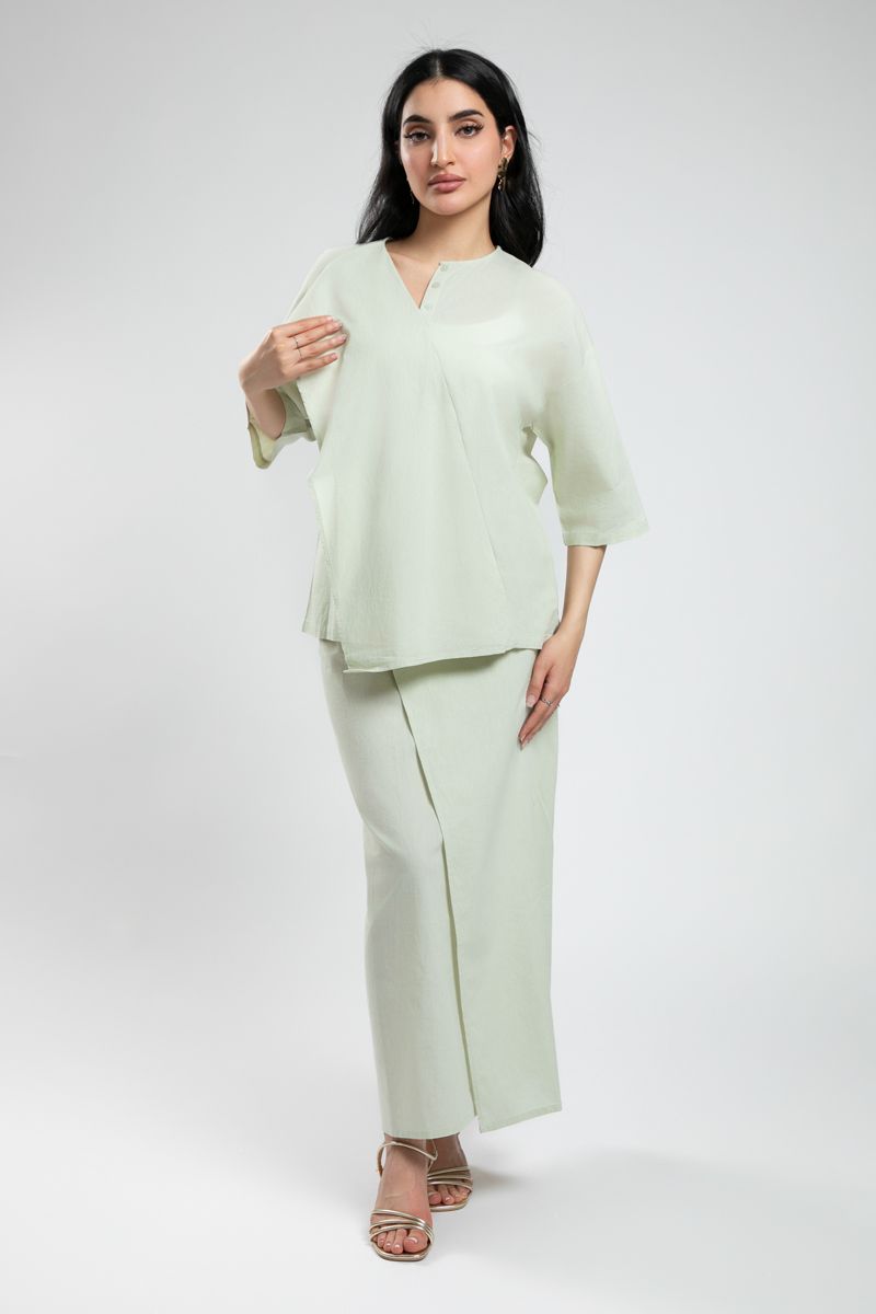 Three-Quarter Sleeve Wrap Blouse