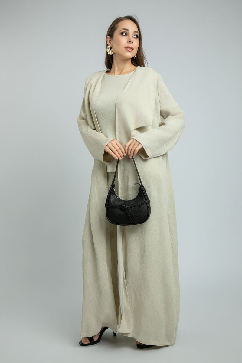 Womens Outwear Abaya with Wide Tucked Collar