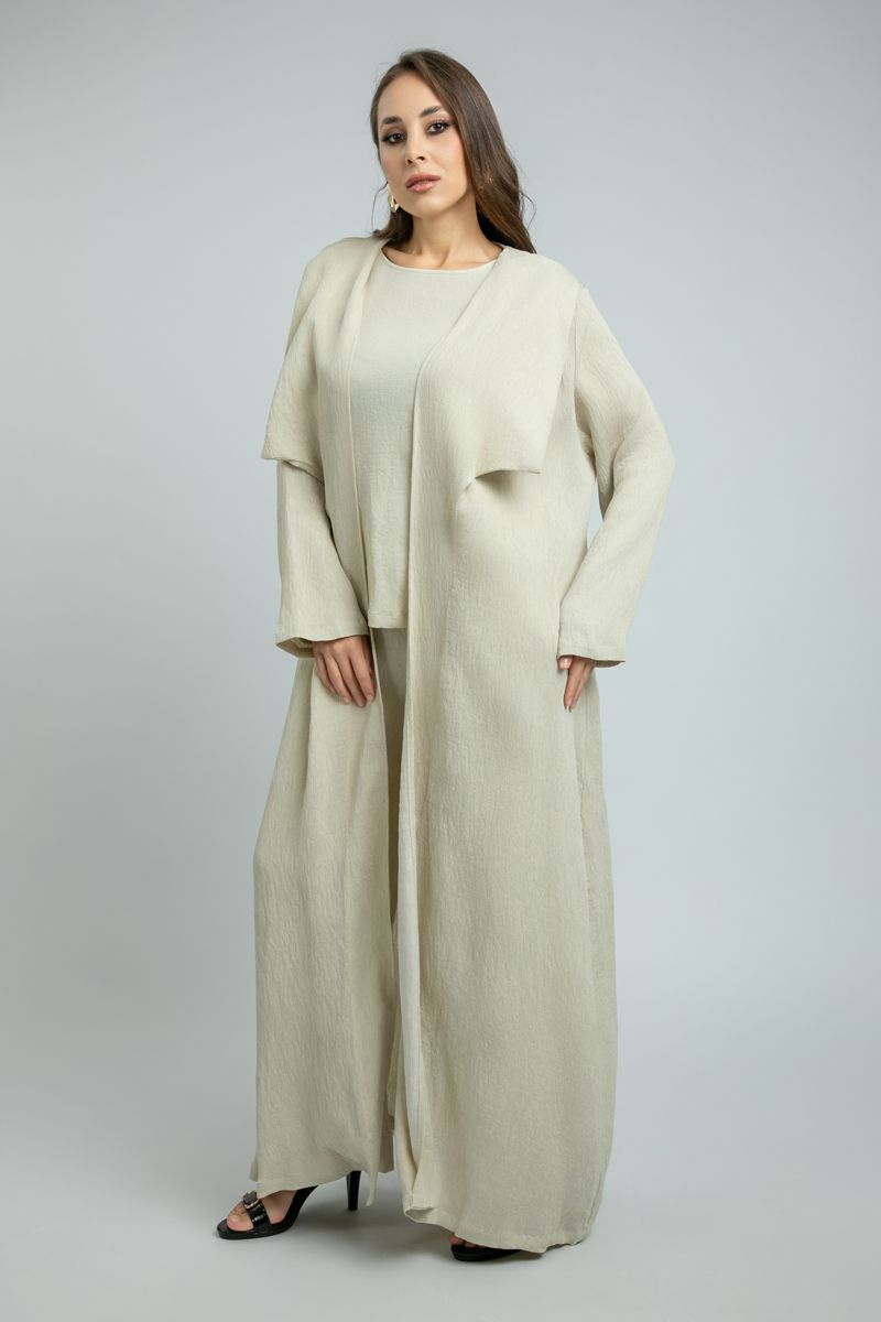 Womens Outwear Abaya with Wide Tucked Collar