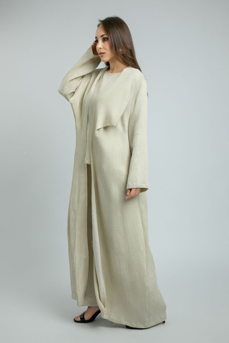 Womens Outwear Abaya with Wide Tucked Collar