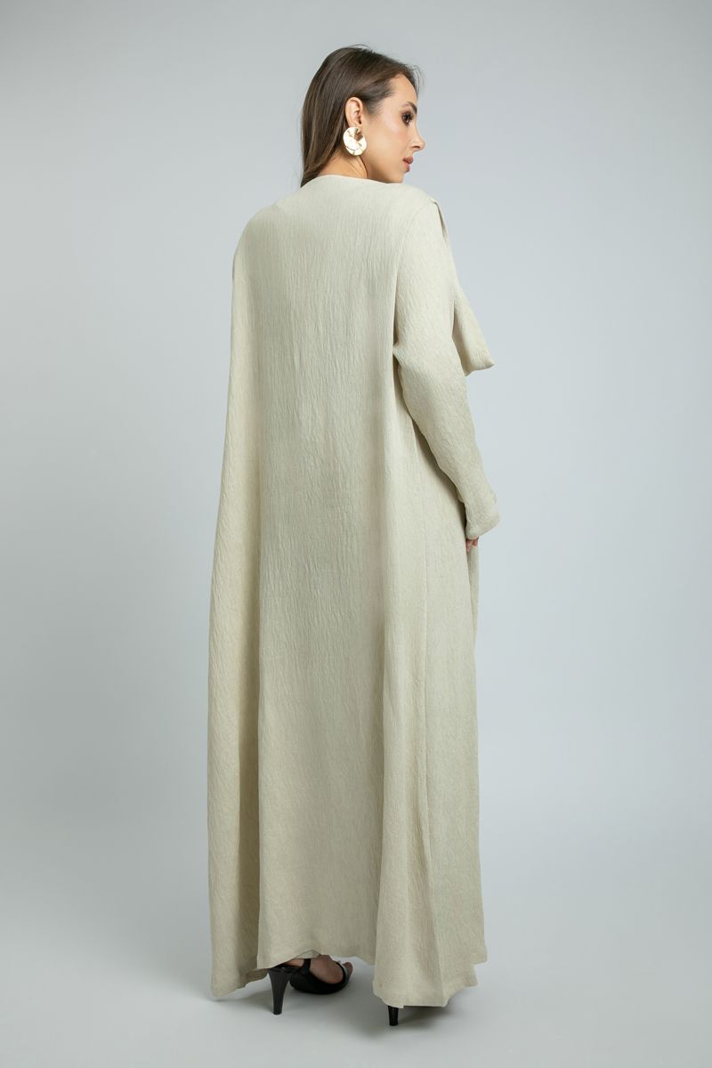 Womens Outwear Abaya with Wide Tucked Collar