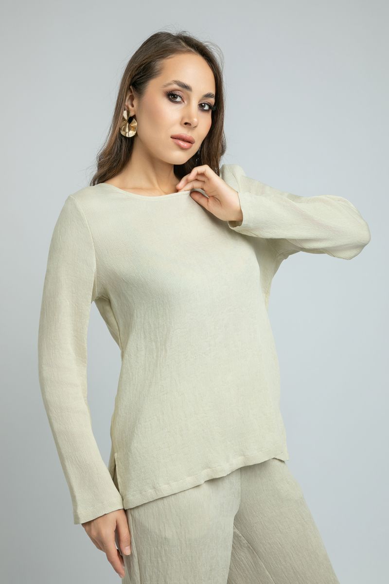 Long-Sleeve Womens Blouse with Side Bottom Slits