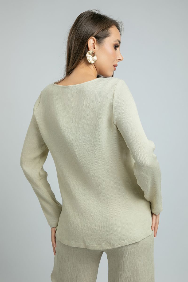 Long-Sleeve Womens Blouse with Side Bottom Slits