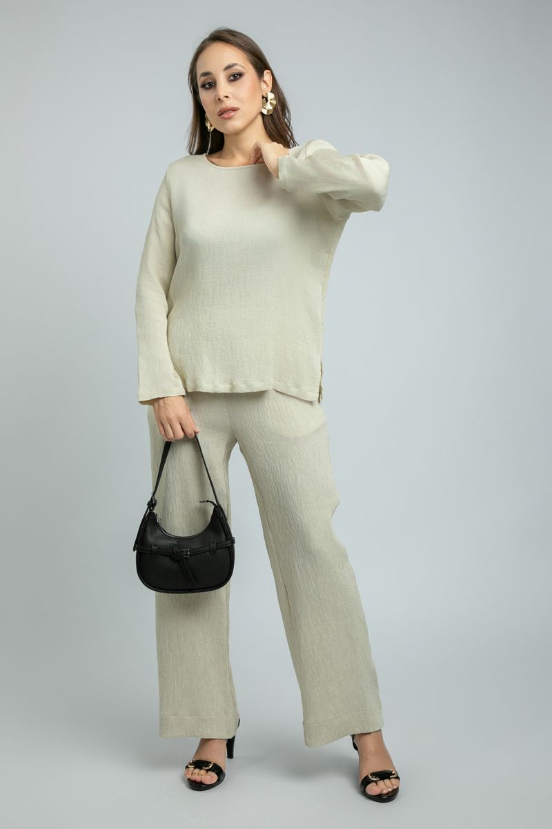 Long-Sleeve Womens Blouse with Side Bottom Slits