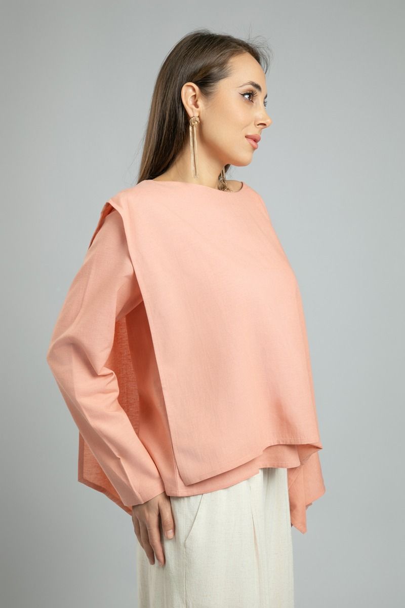 Womens Long-Sleeve Top with Asymmetrical Cape Layer
