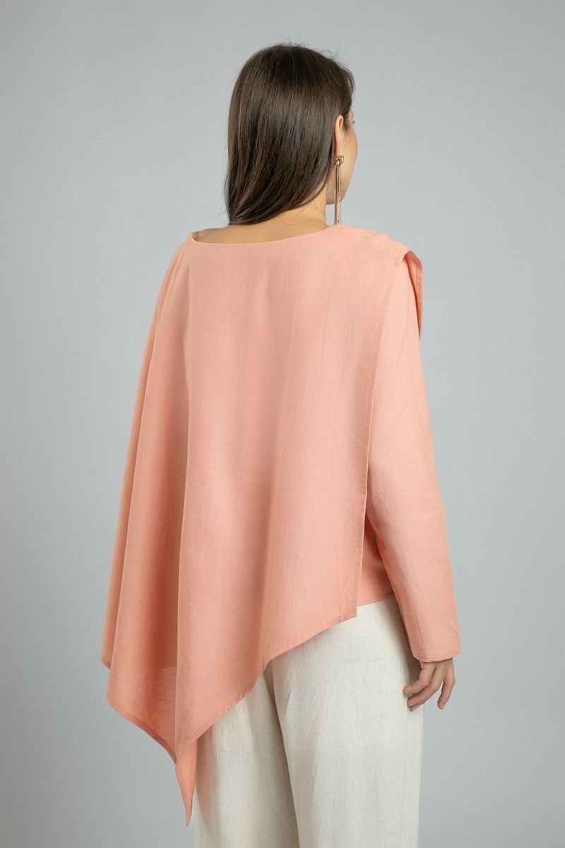Womens Long-Sleeve Top with Asymmetrical Cape Layer