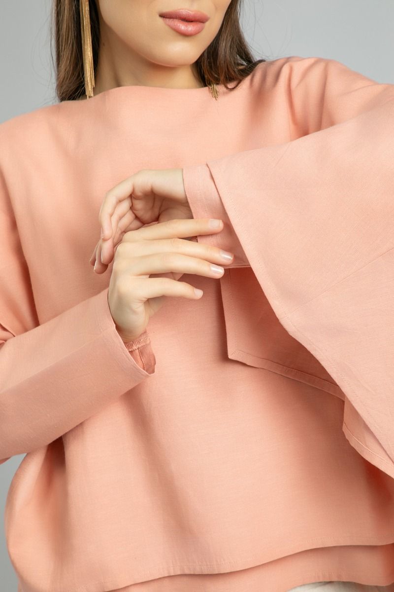 Womens Long-Sleeve Top with Asymmetrical Cape Layer