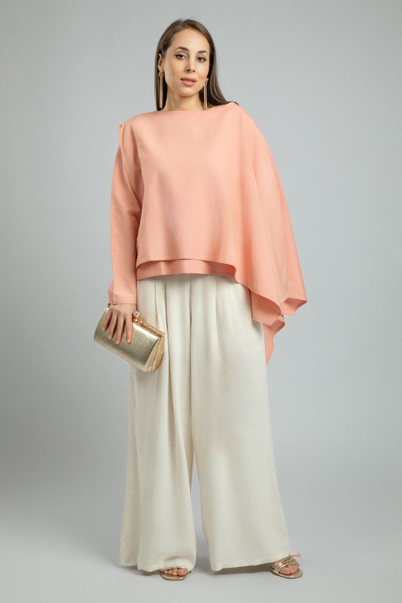 Womens Long-Sleeve Top with Asymmetrical Cape Layer