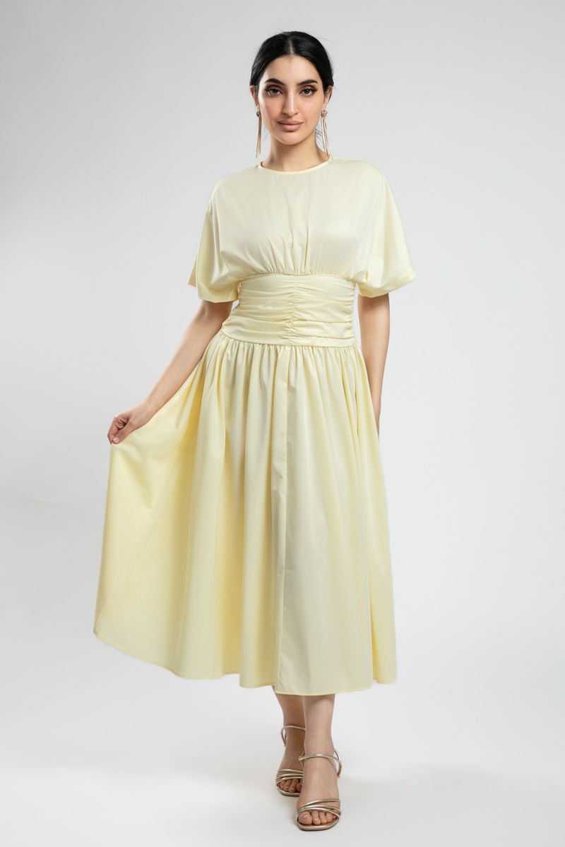 Longline Dress with Waist Pleats