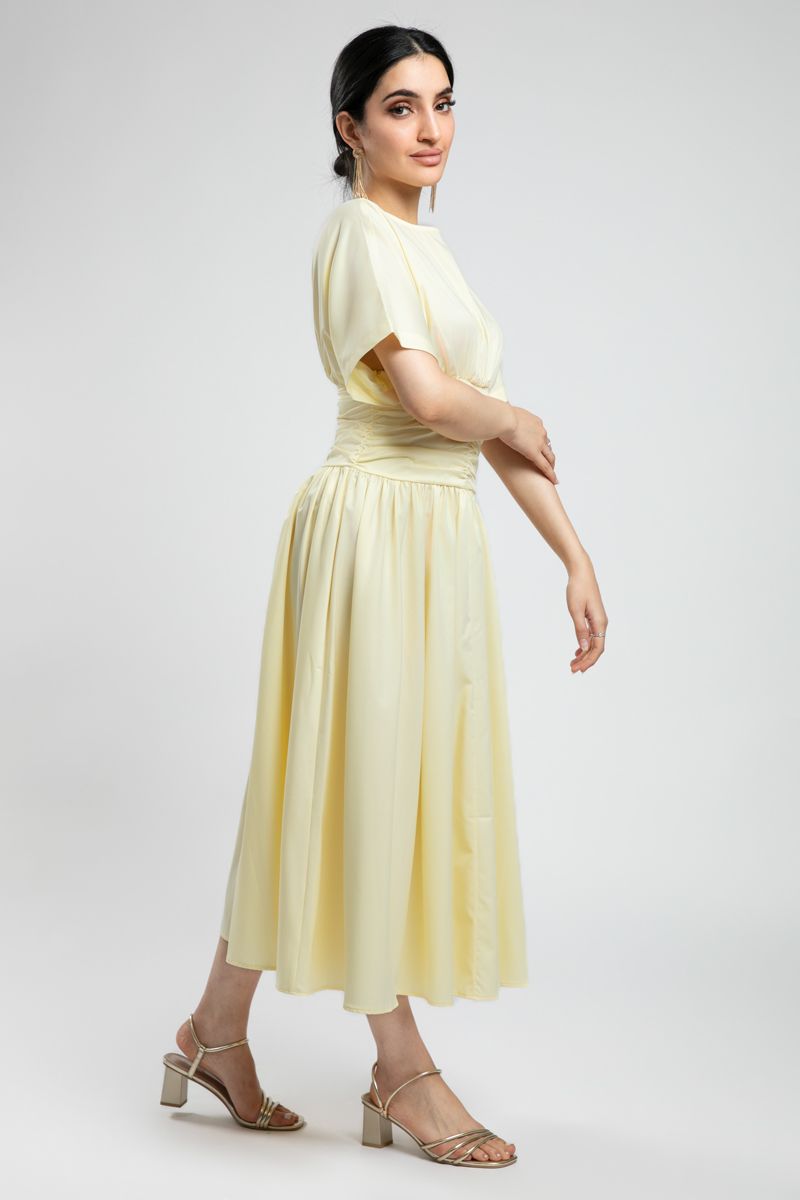 Longline Dress with Waist Pleats