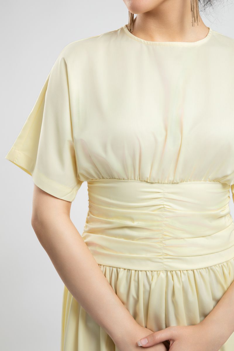 Longline Dress with Waist Pleats