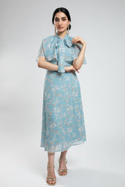 Floral Longline Dress with Cape Detail