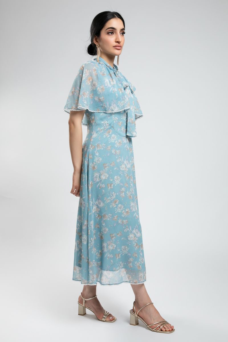 Floral Longline Dress with Cape Detail