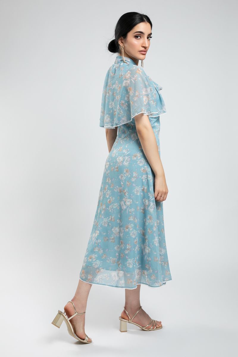 Floral Longline Dress with Cape Detail