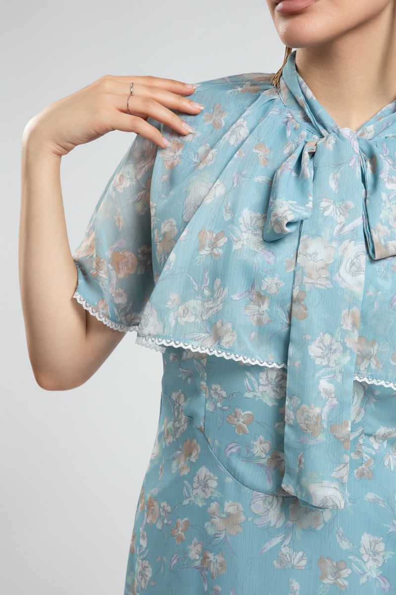 Floral Longline Dress with Cape Detail