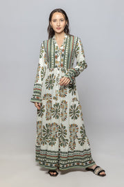 Women Long Sleeves Maxi Dress with Full Prints Pattern