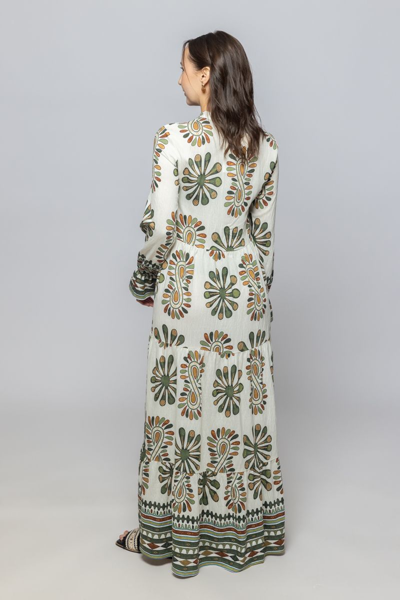 Women Long Sleeves Maxi Dress with Full Prints Pattern