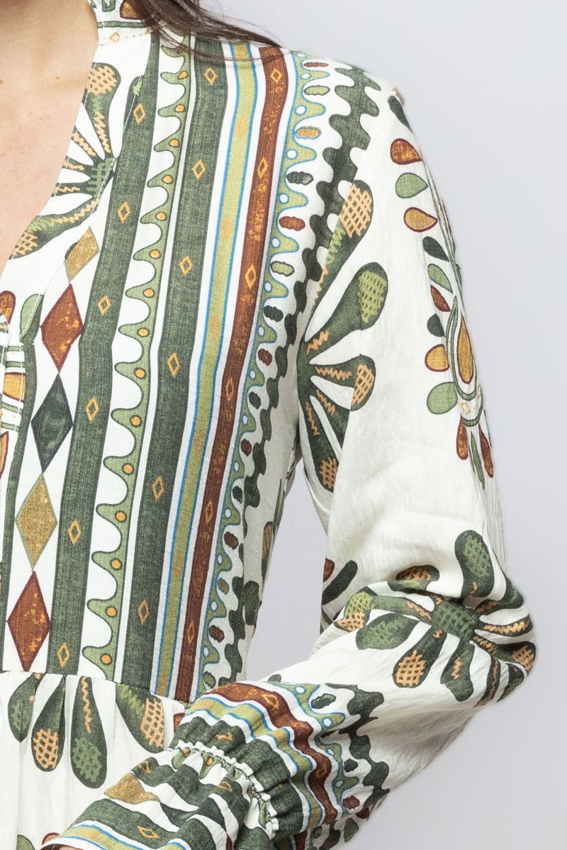 Women Long Sleeves Maxi Dress with Full Prints Pattern