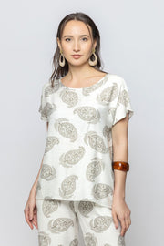Women Short Sleeves Summer Top with Full Prints Pattern