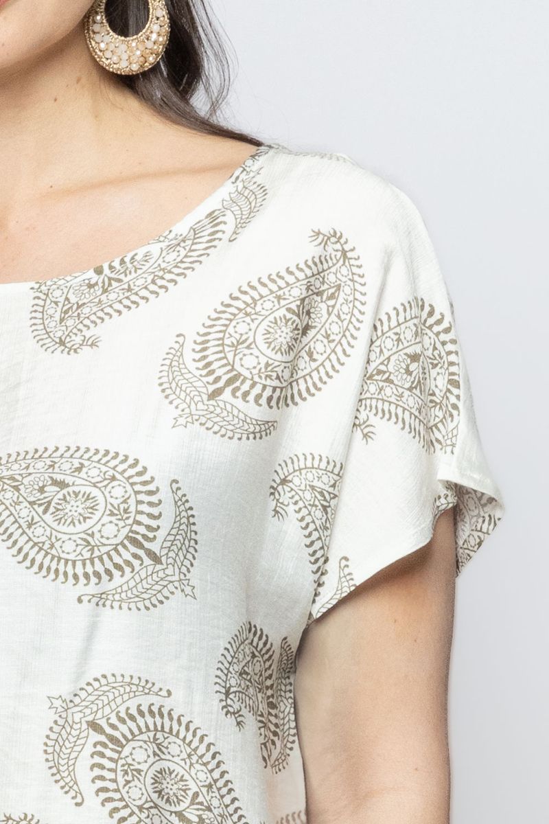 Women Short Sleeves Summer Top with Full Prints Pattern