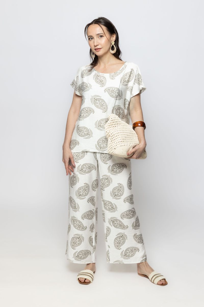 Women Flowy Wide Leg Summer Pants with Full Prints Pattern