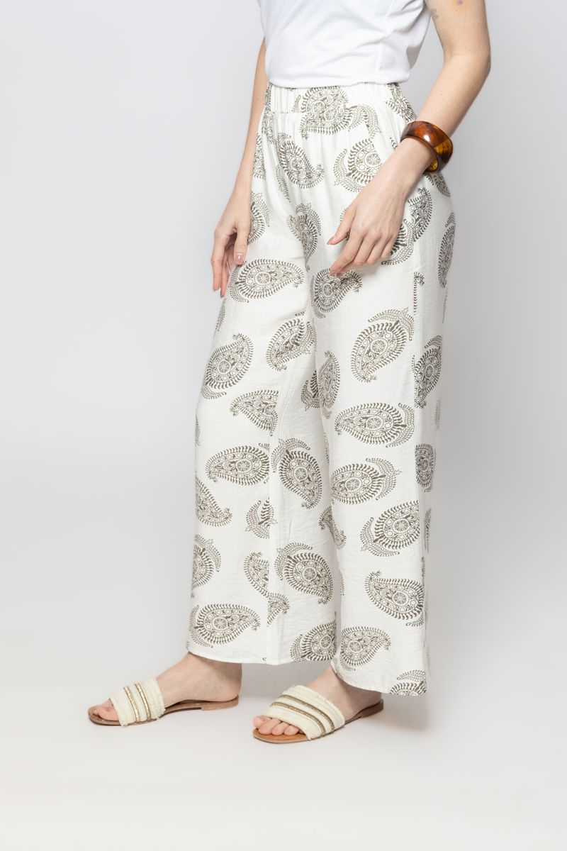 Women Flowy Wide Leg Summer Pants with Full Prints Pattern